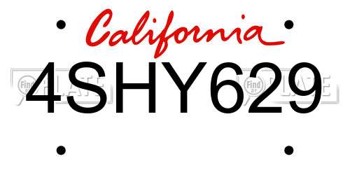 4SHY629 California License Plate
