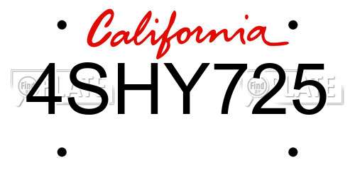 4SHY725 California License Plate