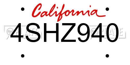 4SHZ940 California License Plate