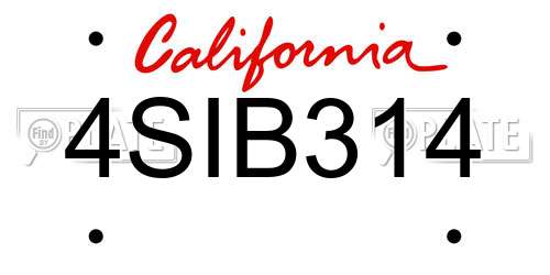 4SIB314 California License Plate