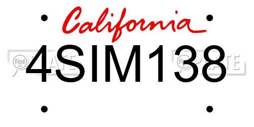 4SIM138 California License Plate