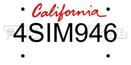 4SIM946 California License Plate