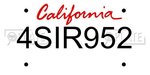 4SIR952 California License Plate