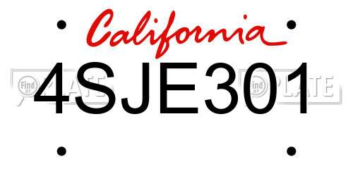 4SJE301 California License Plate