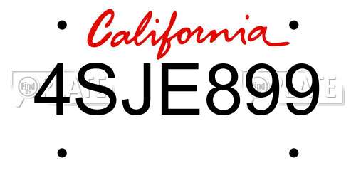 4SJE899 California License Plate