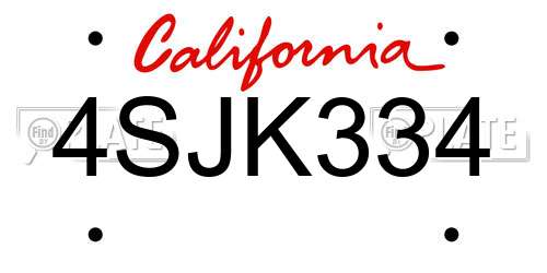 4SJK334 California License Plate