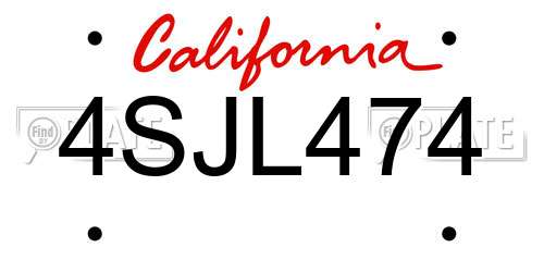 4SJL474 California License Plate