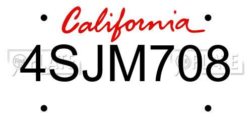 4SJM708 California License Plate