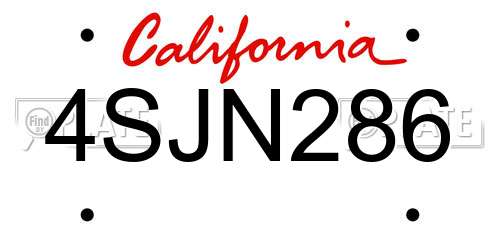 4SJN286 California License Plate