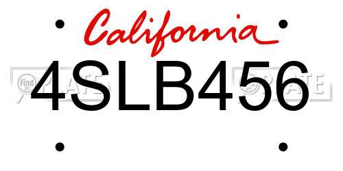 4SLB456 California License Plate