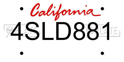 4SLD881 California License Plate
