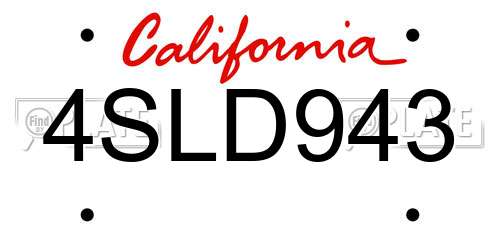 4SLD943 California License Plate