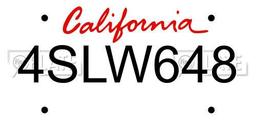 4SLW648 California License Plate