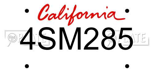 4SM285 California License Plate