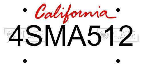 4SMA512 California License Plate