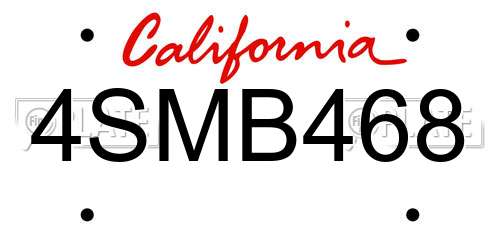 4SMB468 California License Plate