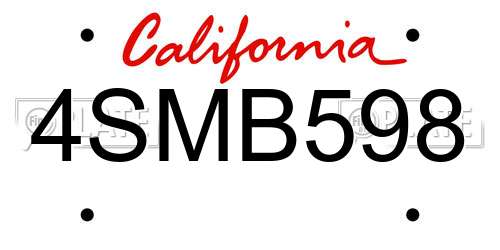 4SMB598 California License Plate