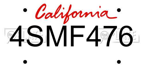 4SMF476 California License Plate