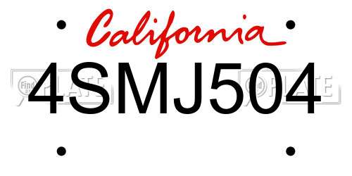 4SMJ504 California License Plate
