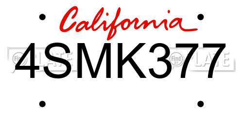 4SMK377 California License Plate