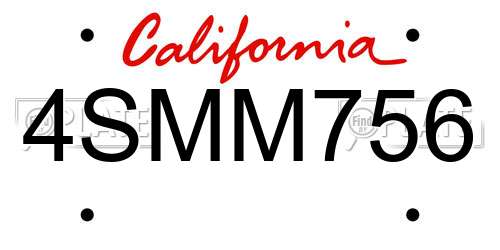 4SMM756 California License Plate