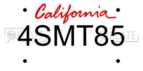 4SMT85 California License Plate