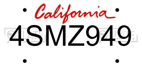 4SMZ949 California License Plate