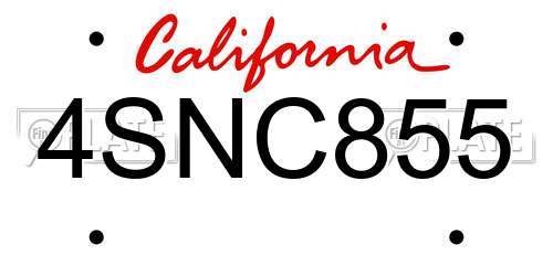 4SNC855 California License Plate