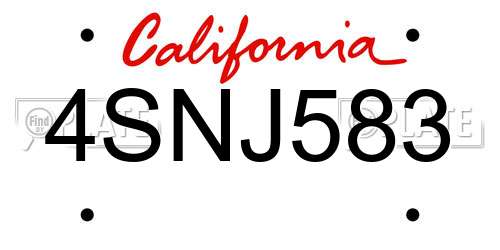 4SNJ583 California License Plate