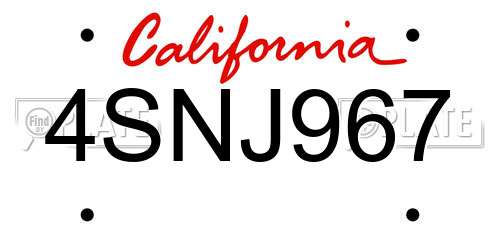4SNJ967 California License Plate