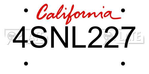 4SNL227 California License Plate