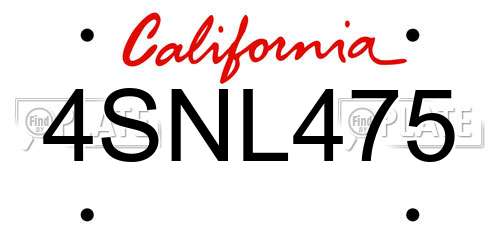 4SNL475 California License Plate