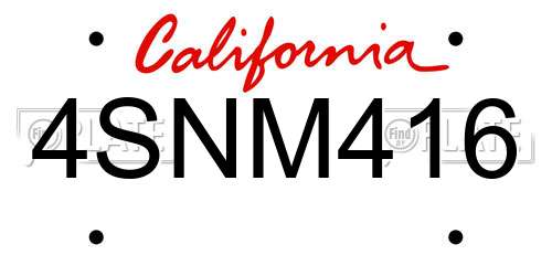 4SNM416 California License Plate