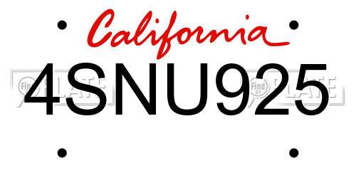 4SNU925 California License Plate
