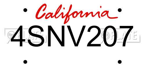 4SNV207 California License Plate
