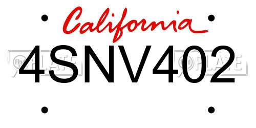 4SNV402 California License Plate