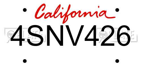 4SNV426 California License Plate