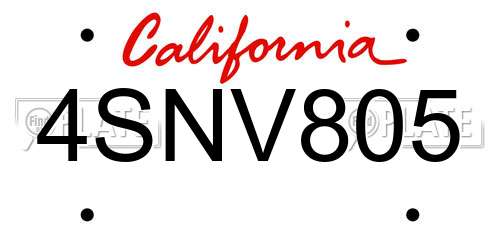 4SNV805 California License Plate