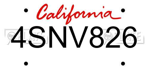 4SNV826 California License Plate
