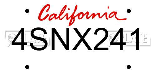 4SNX241 California License Plate
