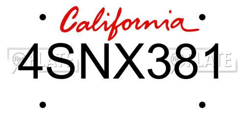 4SNX381 California License Plate