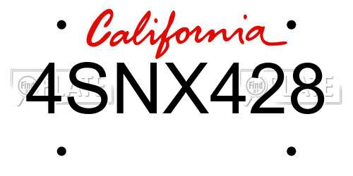 4SNX428 California License Plate