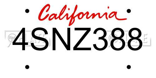 4SNZ388 California License Plate
