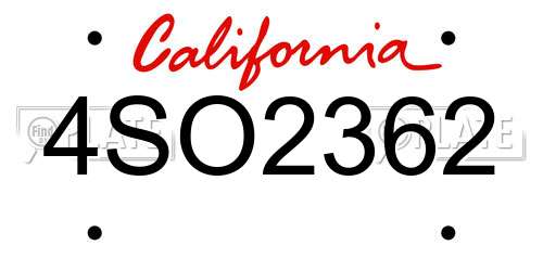 4SO2362 California License Plate