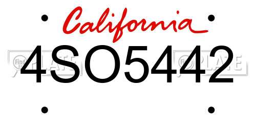 4SO5442 California License Plate