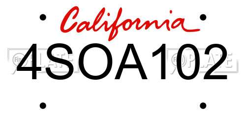 4SOA102 California License Plate