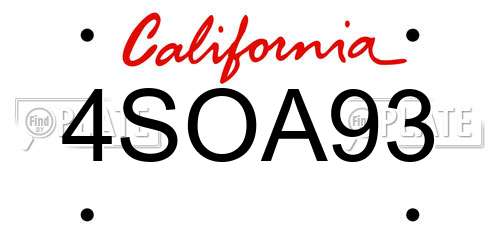 4SOA93 California License Plate