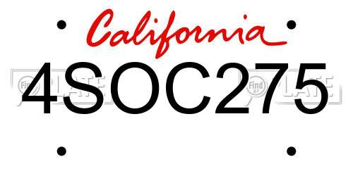 4SOC275 California License Plate