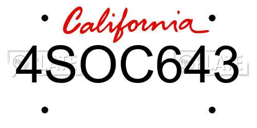 4SOC643 California License Plate