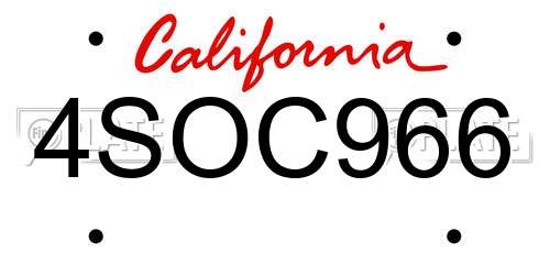 4SOC966 California License Plate